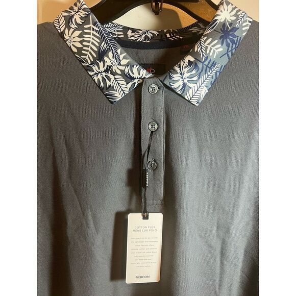 Long Sleeve Polo Gray Layered Look Hawaiian Style Breathable Comfort XXL - Picture 3 of 7